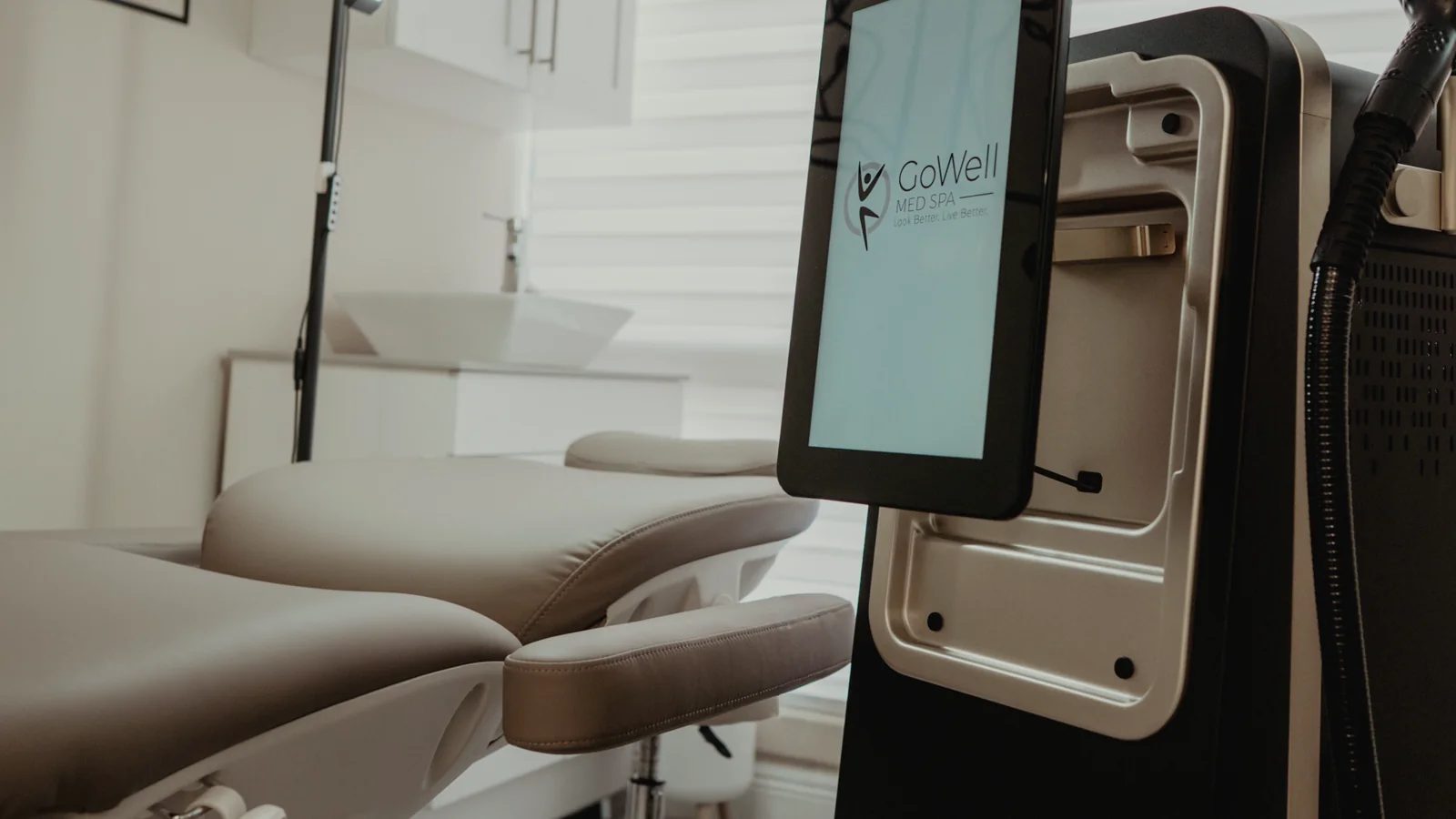 GoWell Med Spa treatment room and skin care equipment in Coral Springs
