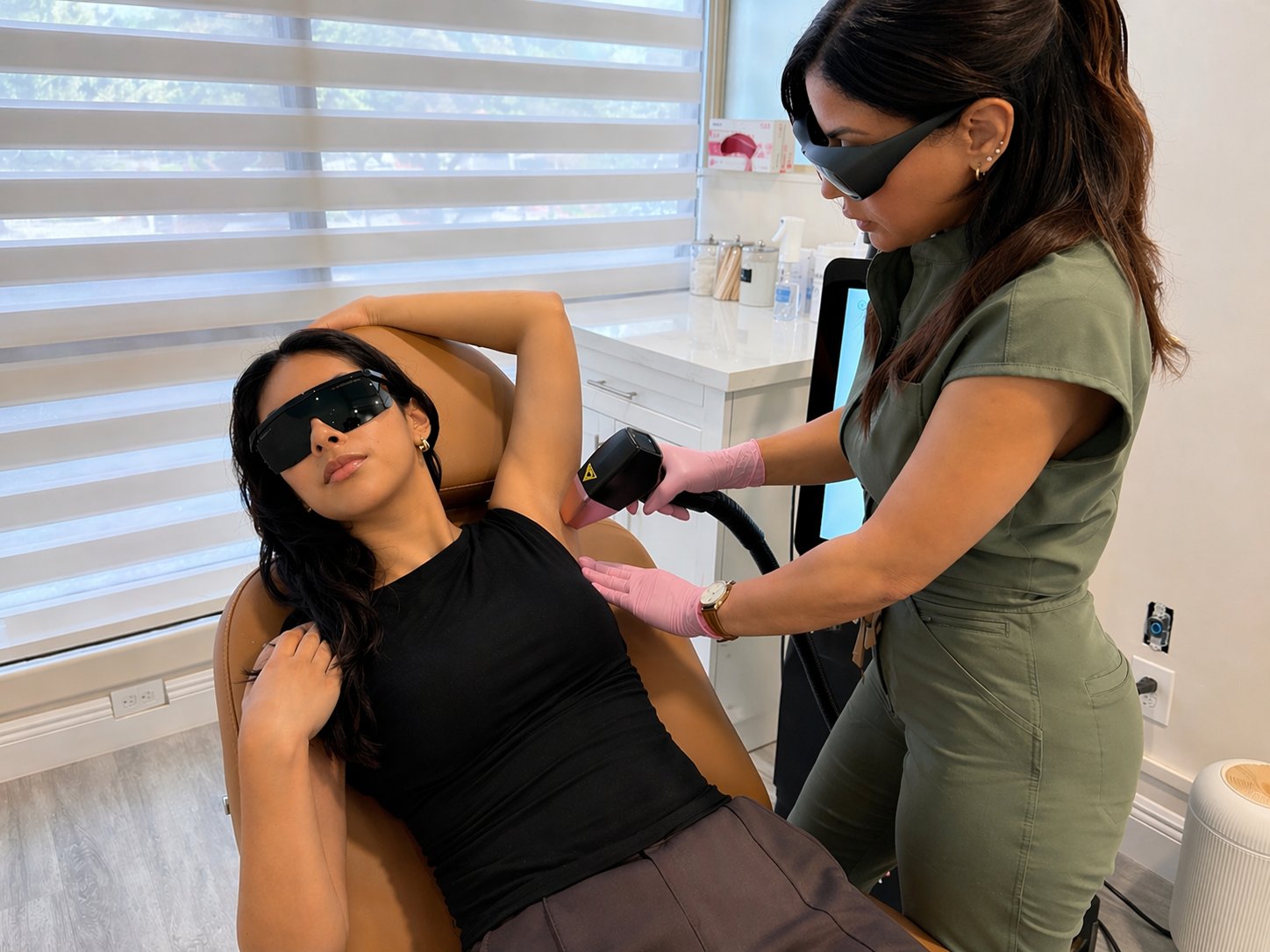 GoWell laser specialist treating a client with laser hair removal in Coral Springs